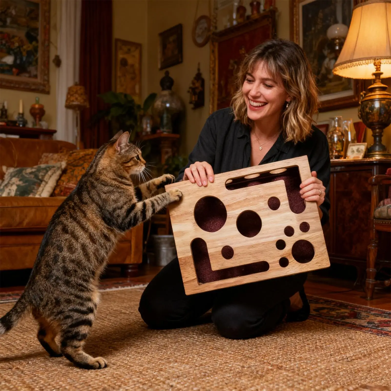 Wooden Cat Nail File Scratcher Box - Interactive Cat Scratch Puzzle Feeder Box for Cat Enrichment, Stimulation & Boredom Relief Wooden Cat Nail File Scratcher Box - Interactive Cat Scratch Puzzle Feeder Box for Cat Enrichment, Stimulation & Boredom Relief