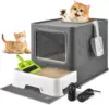 Cat Box with Litter Mat and Scoop, Large Foldable Litter Box with Lids, Free in& Out Covered Kitty Box 1