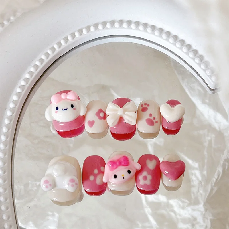 

10pcs Sanrio Nail Sticker Cinnamoroll Cartoon Resin Cute Girl Heart Manual Short Detachable Manicure Kawaii Nail Decoration Gift