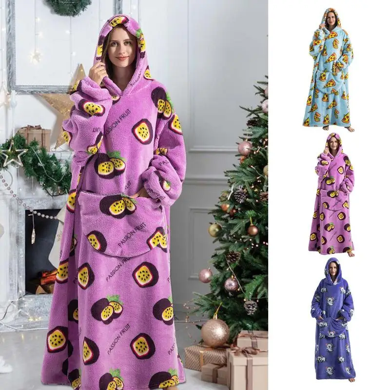 

Удлиненная толстовка большого размера, теплая фланелевая толстовка с капюшоном из шерпы, Зимний пуловер для мужчин и женщин, свитшот для ТВ