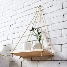  New Premium Wood Swing Hanging Rope Wall Mounted Floating Shelves Plant Flower Pot indoor outdoor decoration simple design 