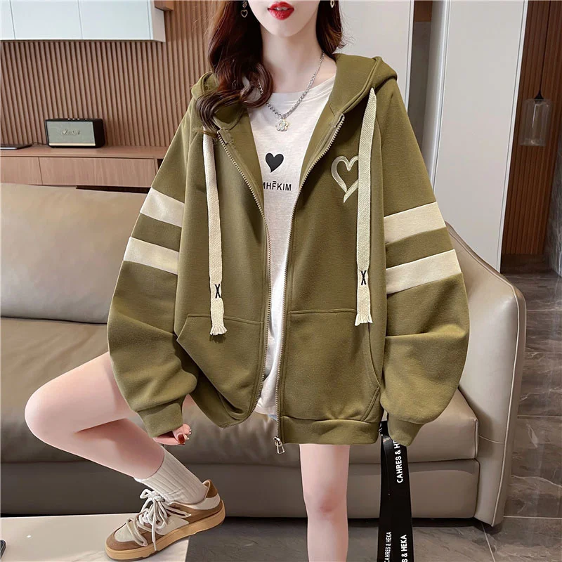 

New Women Fashion Casual Loose Sweatshirt Vintage Harajuku Casual Zipper Streetwear All-Match Hip Hop Streetwear Tops New