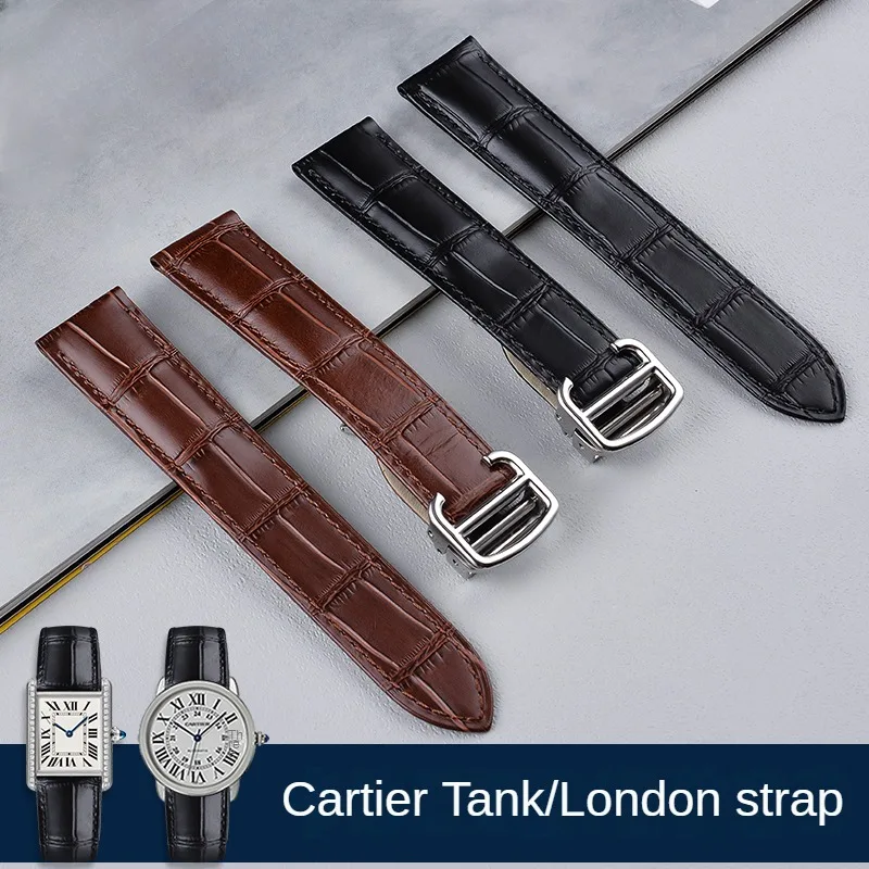 Per Cartier Tank Fold Buckle Black Brown Watchband Women Vera Pelle Must London Solo Frizione Comodo Cinturino Per Orologio