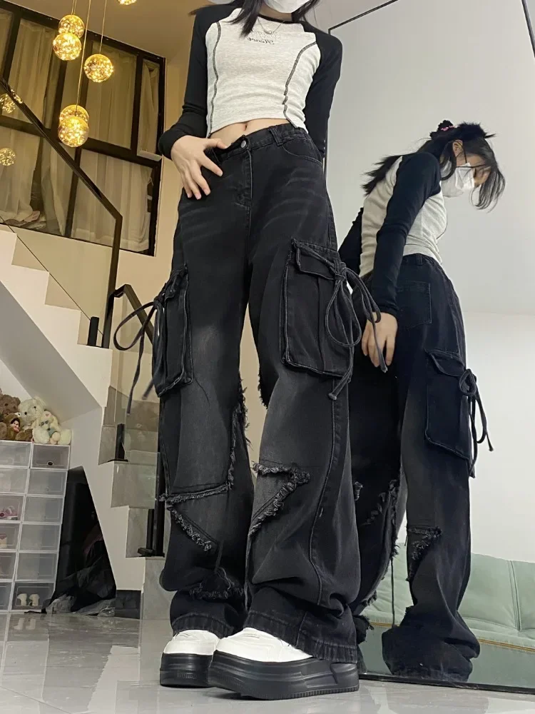 Vrouwen Vintage Streetwear Baggy Cargo Jeans Retro Straight Parachute Broek Denim Broek Fairy Grunge Alt Kleding