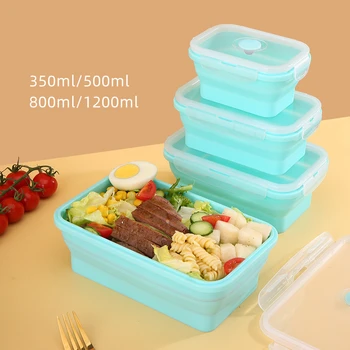 5 Sizes Collapsible Lunch Box Silicone Food Storage Container Microwavable Portable Picnic Camping Rectangle Colorful Bento Box 2
