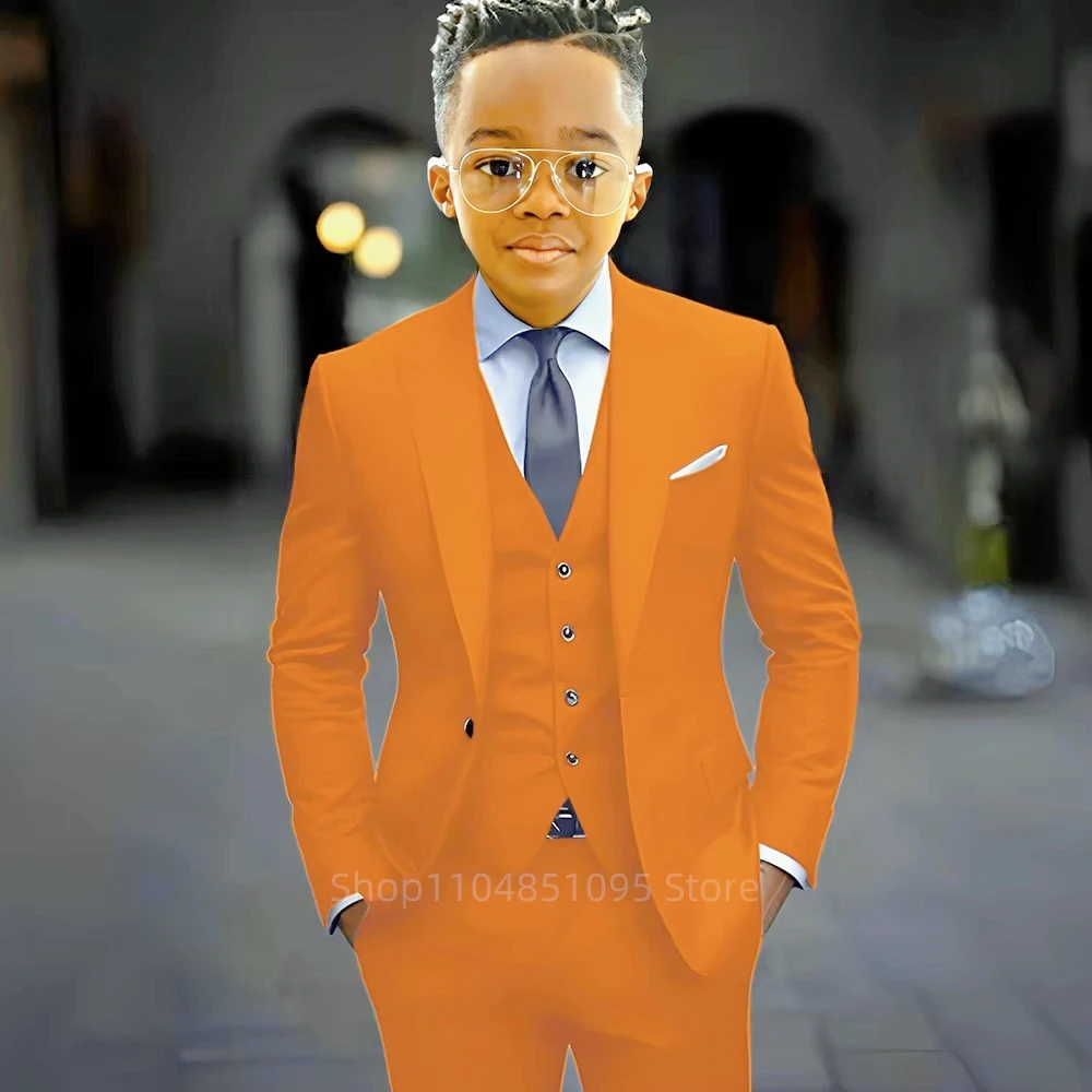 High Quality Solid Boy Suits Slim Fit Single Breasted Notch Lapel Elegant Boy 3 Piece Jacket Pants Vest Kids Sets for Party