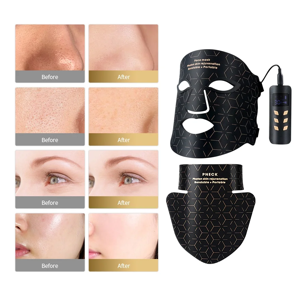 LED Facial Mask Neck Silicone Facial Mask 240LEDs Infrared Light Skin Rejuvenation Anti-Wrinkle Brighten 3D Phototherapy Mask