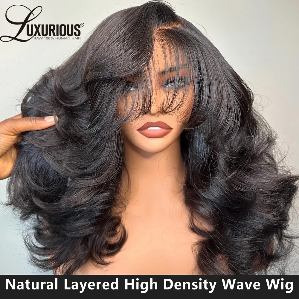Human Hair Wig lace front wigs Blow-Out Inspired Layered Ombre Blonde Colored Wig High Density 13x6 Lace Front Wig Glueless Wear And Go With Curtain Bangs
