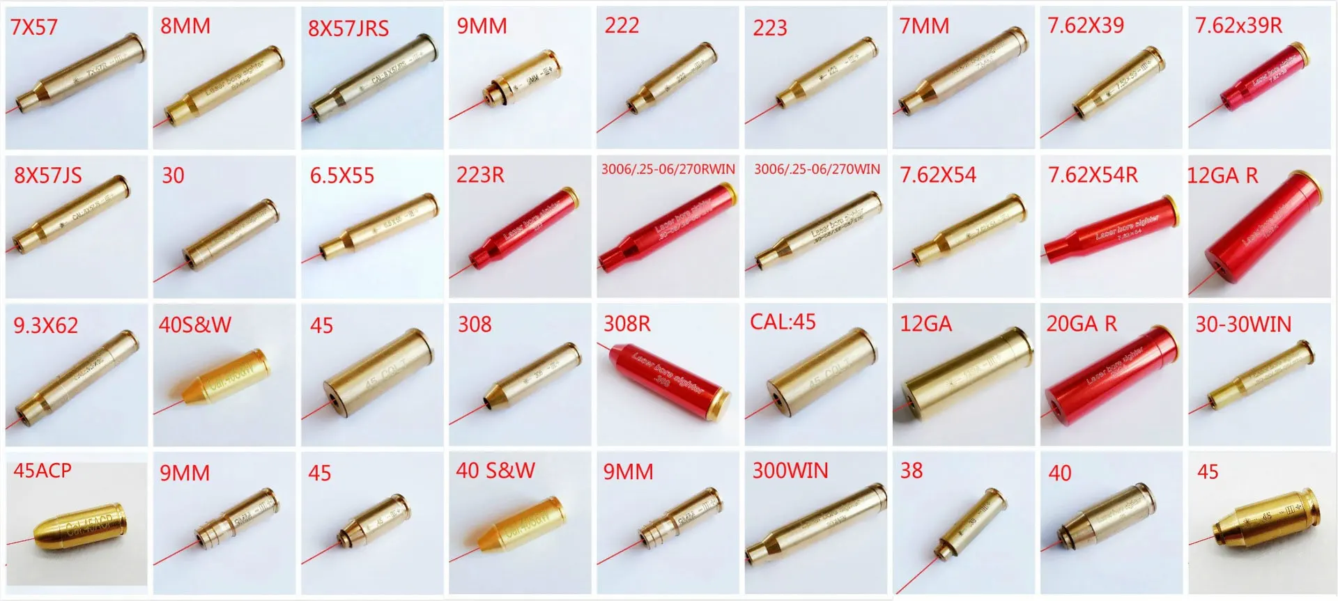 Description Picture 3 of itemBrass Tactical Red Laser Bore Sighter Hunting Shooting Training Lasers Calibrator for 9MM/.223/.308/7.62/.40/.45 Caliber Sight