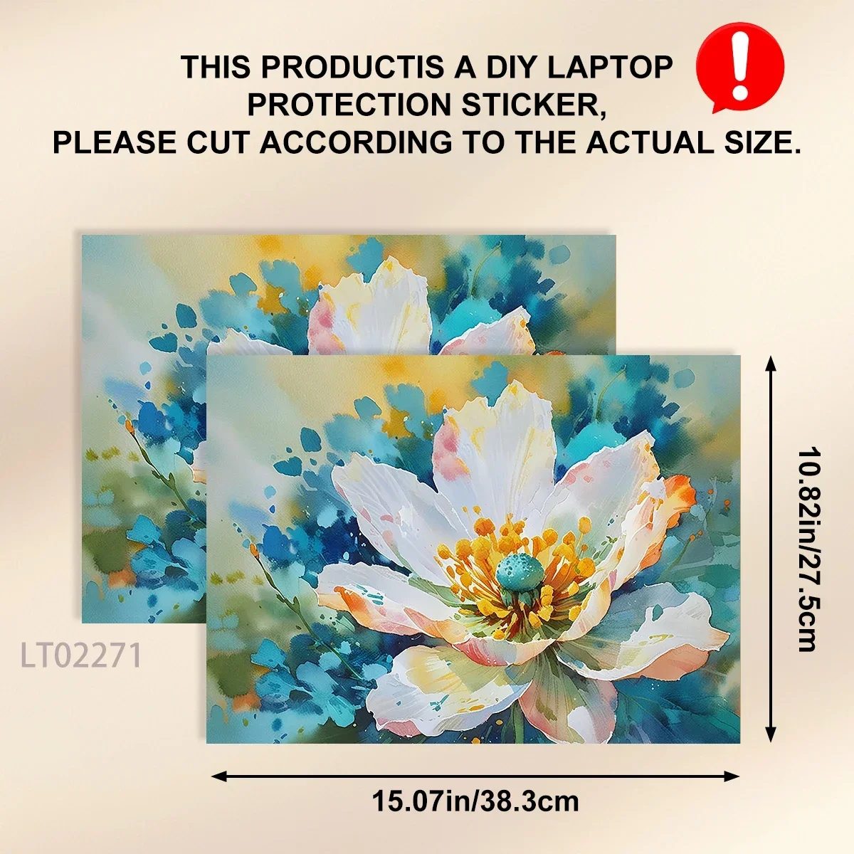 2 PCS 베스트셀러 3D 꽃 스티커 노트북 미적 자기 접착 재사용 가능한 15.07x10.82 태블릿 데칼 DIY 홈 장식