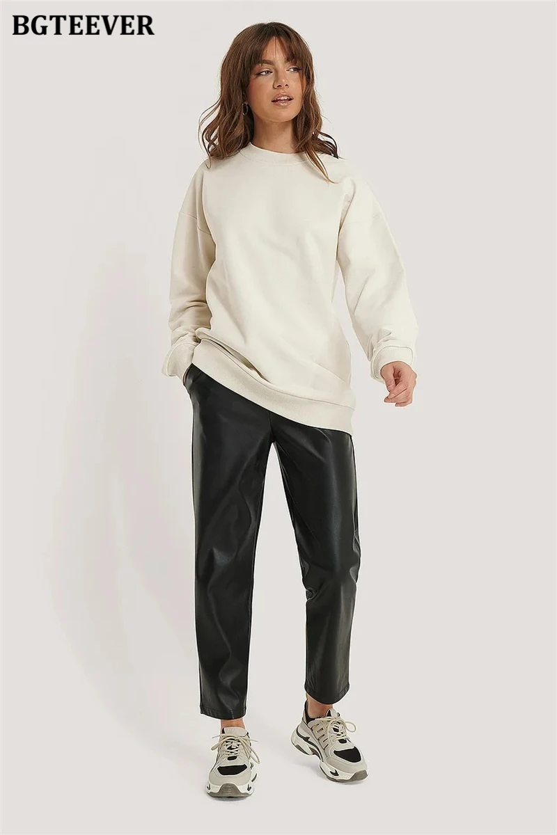 BGTEEVER Casual O-neck Loose Women Pullovers Spring Autumn Long Sleeve Basic Cotton Sweatshirts for Women