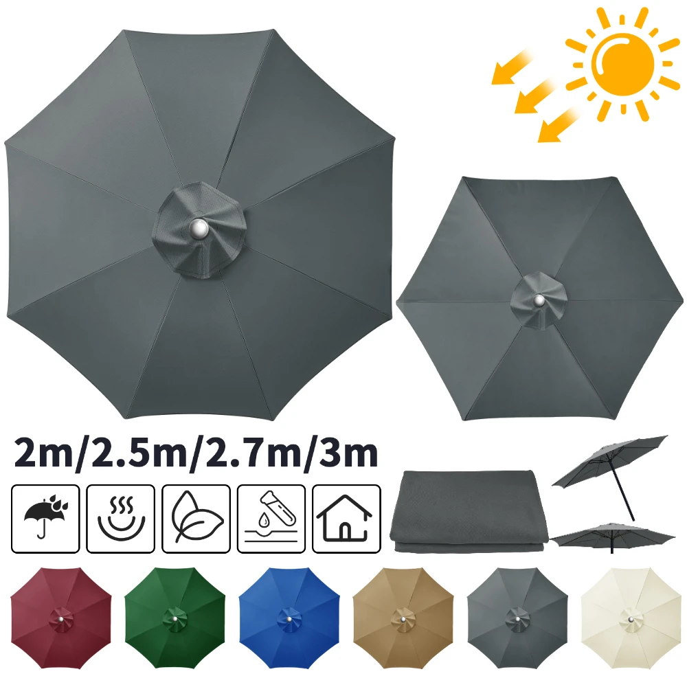 6/8 Ribs Replacement Parasol Canopy Waterproof Weatherproof UV-Anti Parasol Replacement Canopy Cover Large Patio Umbrella Cloth