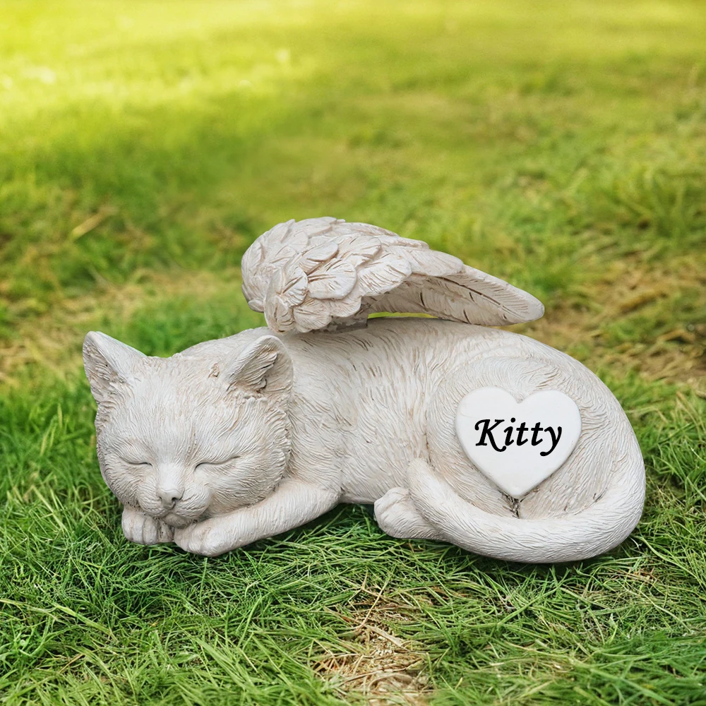 Personalized Sleep Cat Garden Statue, Cat Angel Pet Memorial Grave Marker Tribute Statue,&ensp;&ensp;Headstones for Cats