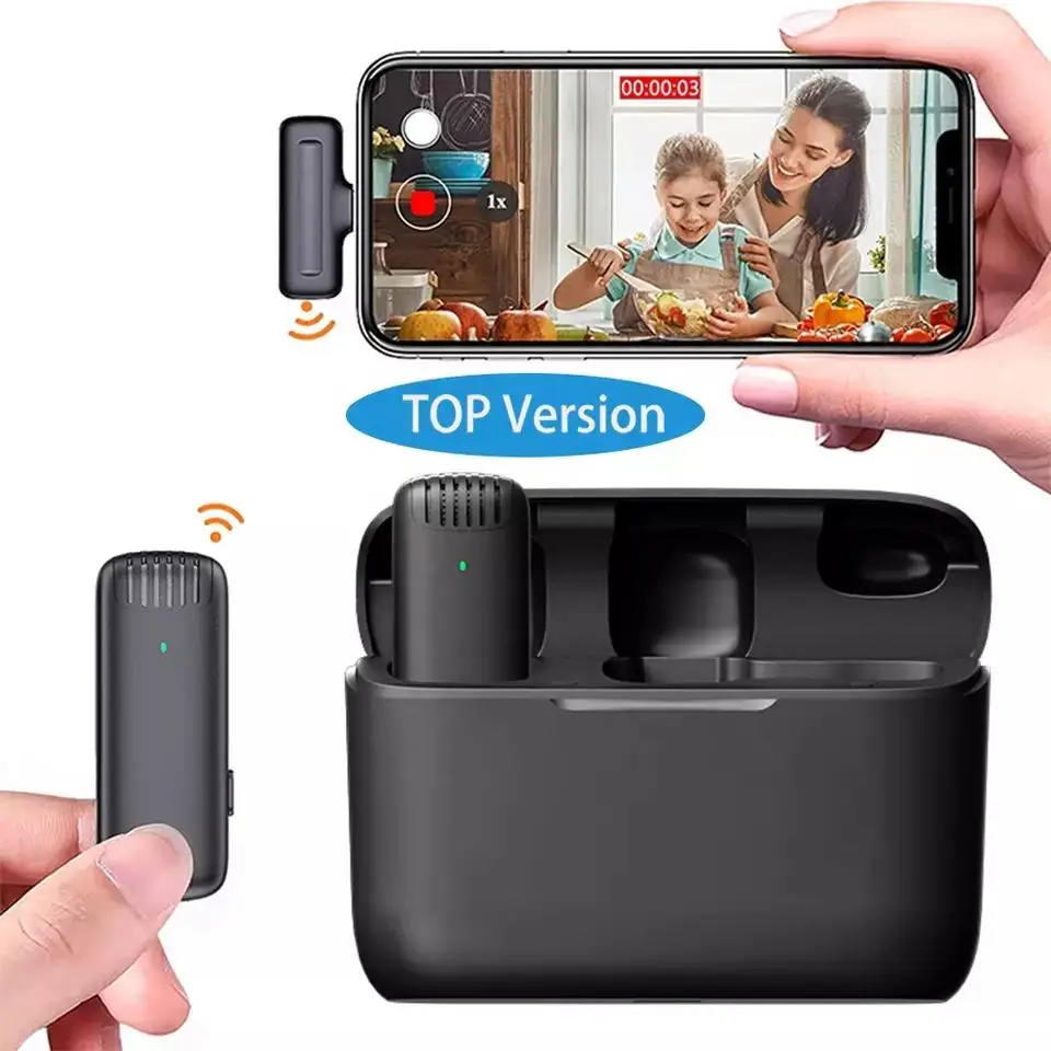 

Беспроводной петличный микрофон для записи аудио и видео Youtube, Мини Портативный Vlog Mic для iPhone, Android с зарядным боксом