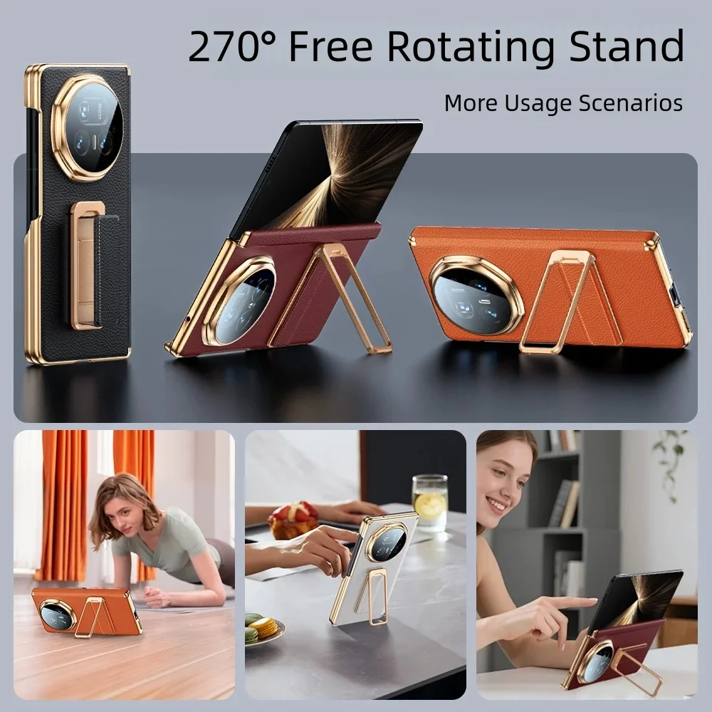 Premium White Genuine Leather Phone Case with Wrist Strap and Hidden Kickstand - Shockproof Design