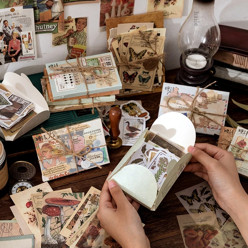 

60pc Retro Memory Room Boxed Stickers Literary Hand Account DIY Diary Album Decorative Scrapbooking Stationery Sticker Wholesale
