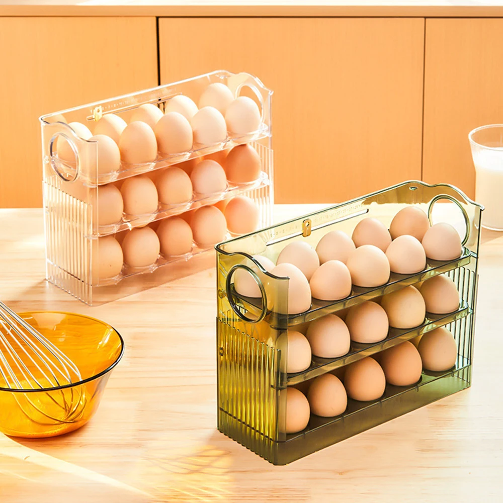 Large Capacity Egg Storage Box - Portable Multi-Layer Egg Organizer with Auto OpeningClosing
