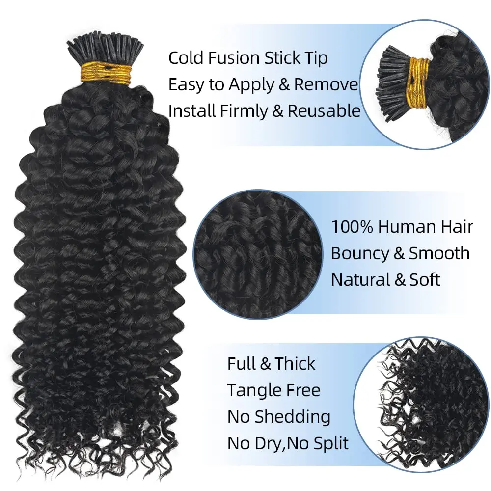 Human Hair Extensions Natural Black Women Brazilian Kinky Curly Hair Human Extensions I-Tips
