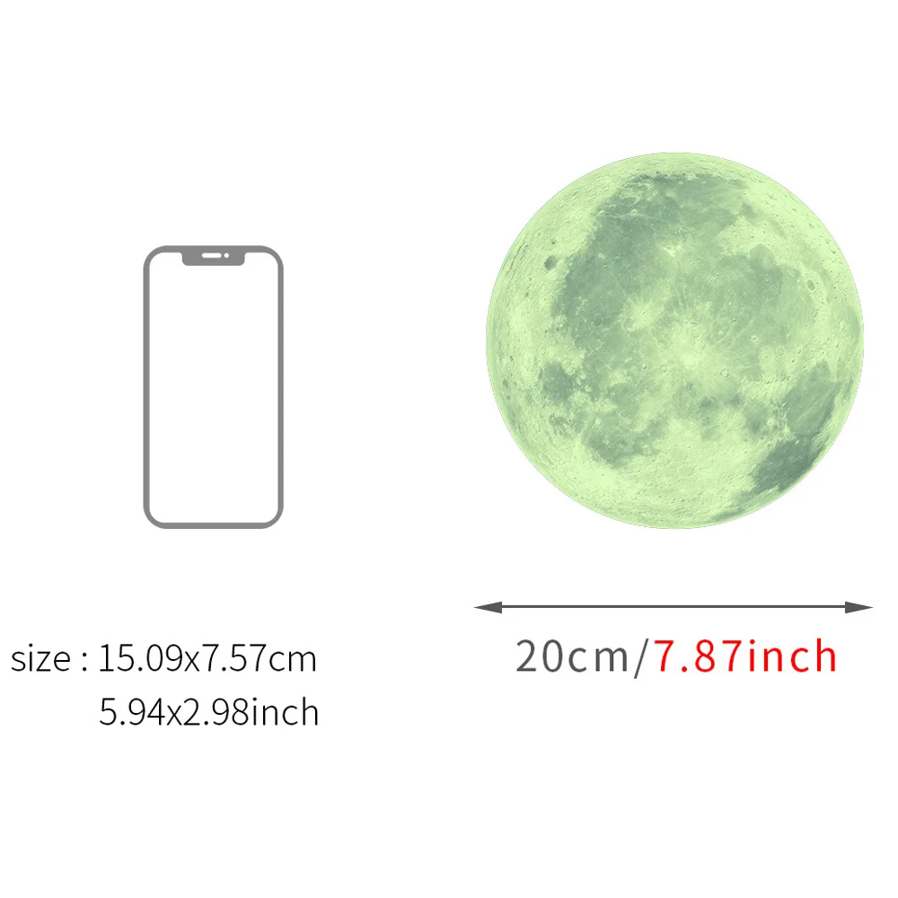 Moon Luminous Sticker Bedroom Self Adhesive Glow In Dark Sticker Wall Waterproof Decals 20cm 1pc
