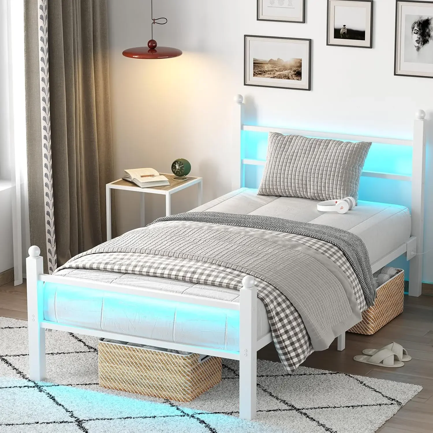 Twin Metal Bed Frame with Headboard & Charging Station 1