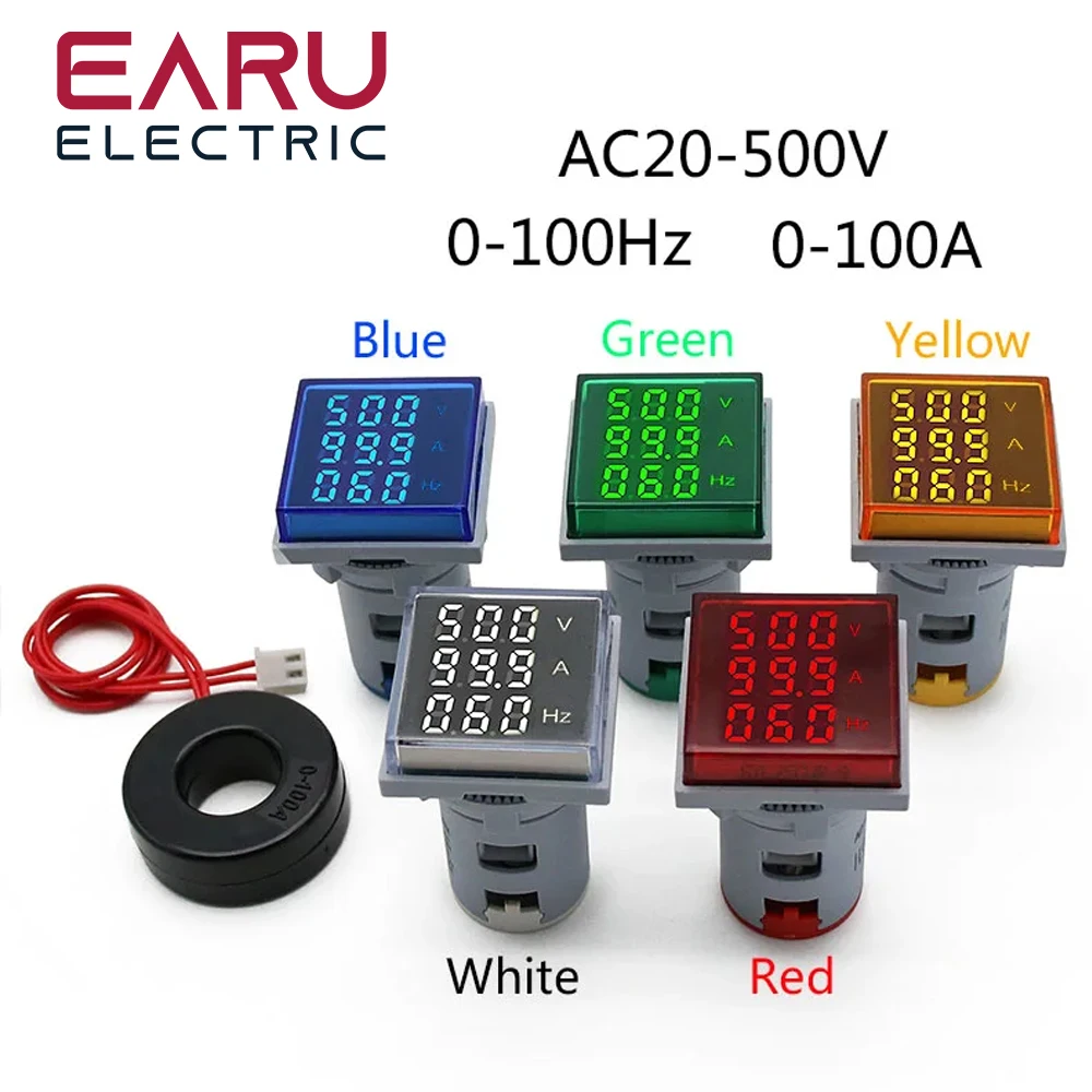 Carré LED Voltmètre Numérique Ampèremètre Hertz Mètre AC20-500V Signaux Lumineux Tension Courant Mort Chlormètre Indicateur Testeur