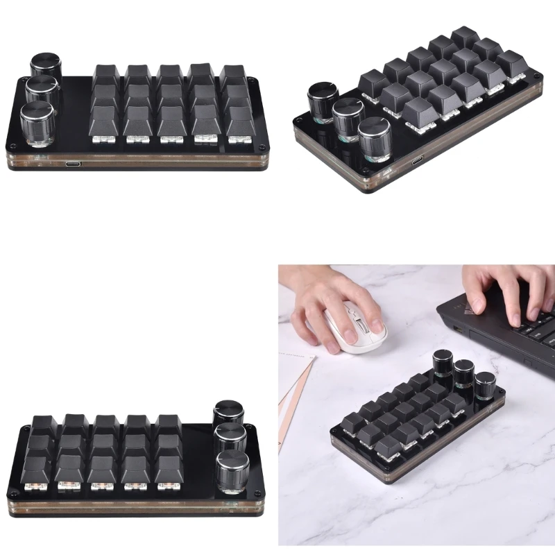 

15 Keys USB Mini Keypad Programming Macro Pad with 3 Knobs Macro Mechanical