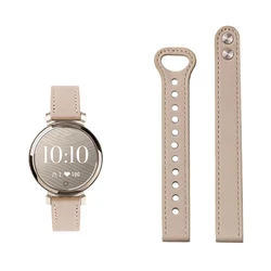 Elegant Leather Bracelet for Garmin Lily2 - Universal 14mm Sport Watchband with Loop Clasp (Apricot)