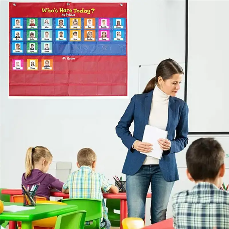 School Classroom Attendance Pocket Chart With 74 Color Cards Teacher Who Is Here Accessories For Classroom Management