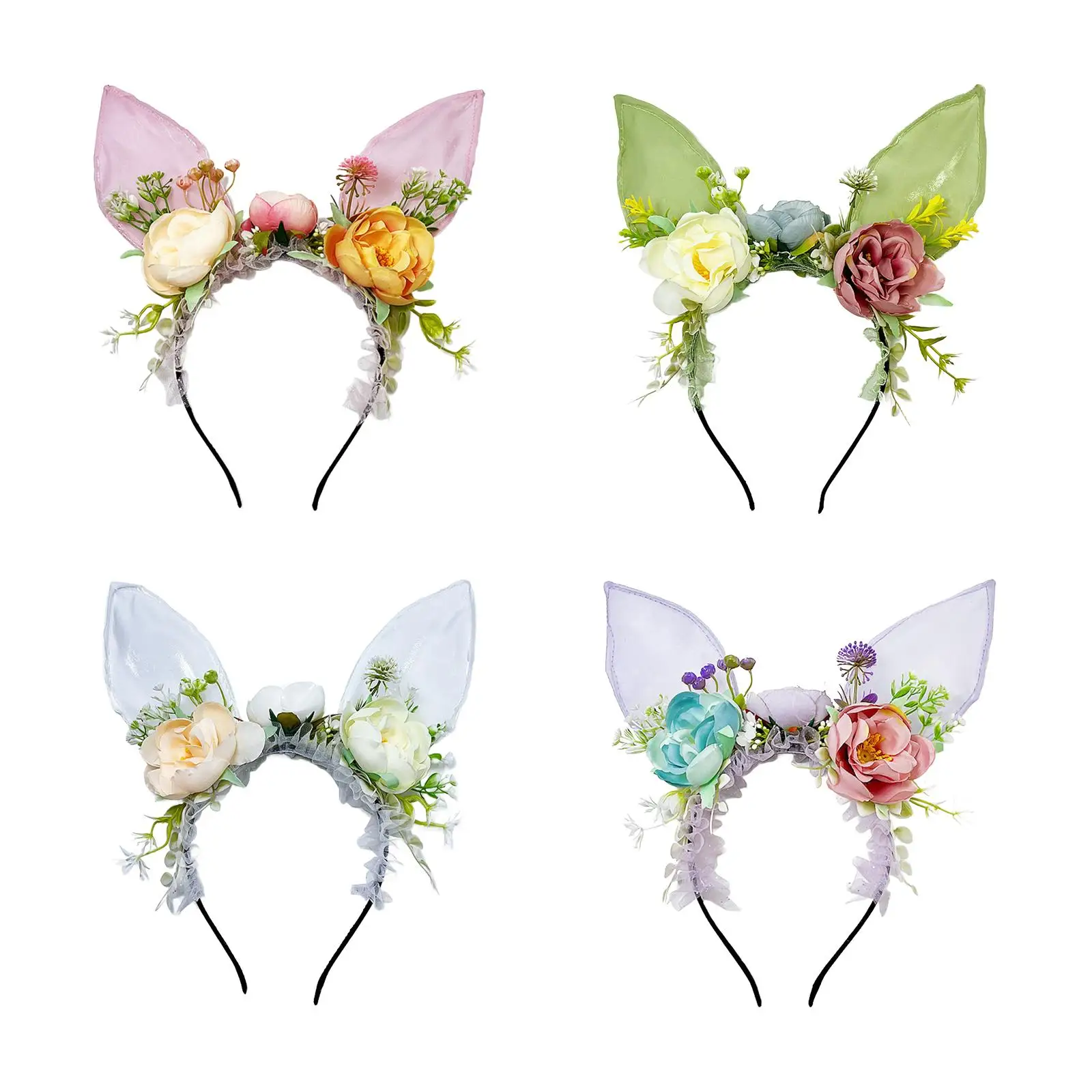 Easter Bunny Ears Headband Flower Hairband Cute Dress up Costume Accessory for Christmas Wedding Halloween Carnival Party Favors