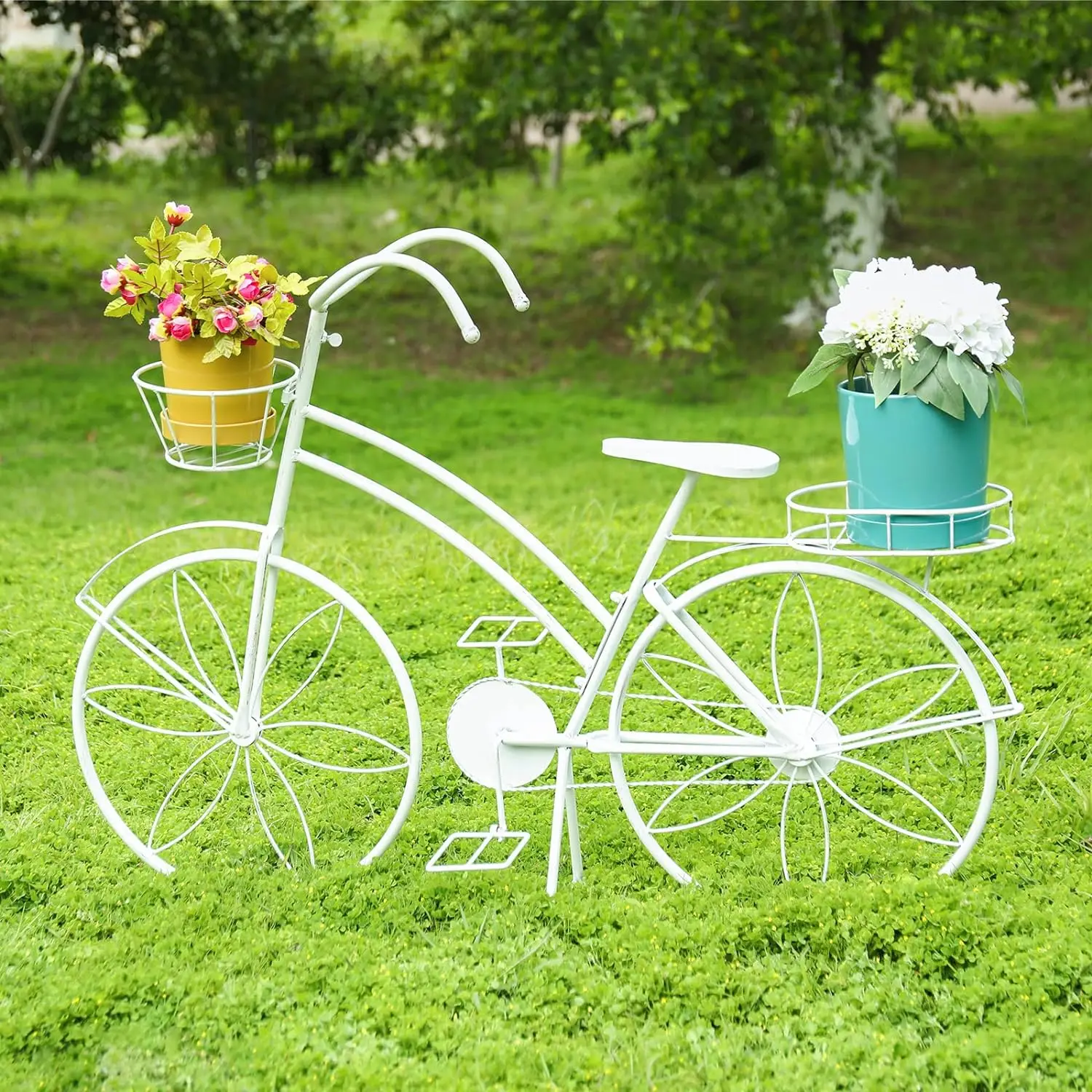 

Plant Stand Metal Standing Planter Hand Painted Flower Holder Outdoor Indoor Home Garden Decor White