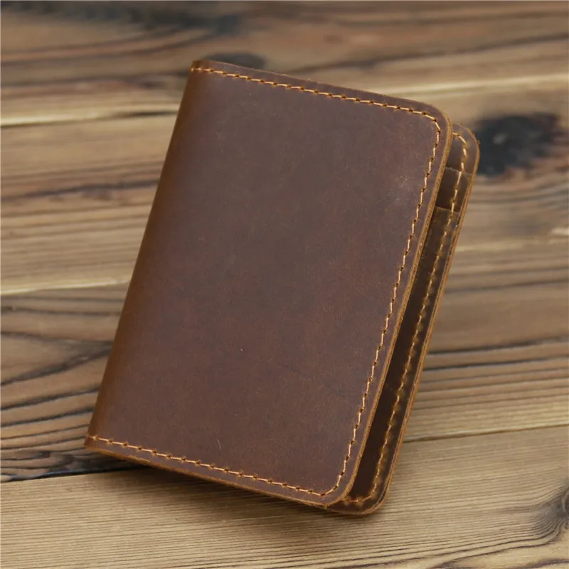Retro Crazy Horse Leather Cards Cases Mens Credit Card Holder Wallet Handmade Short Ultra Thin Slim Drivers License ID Cover