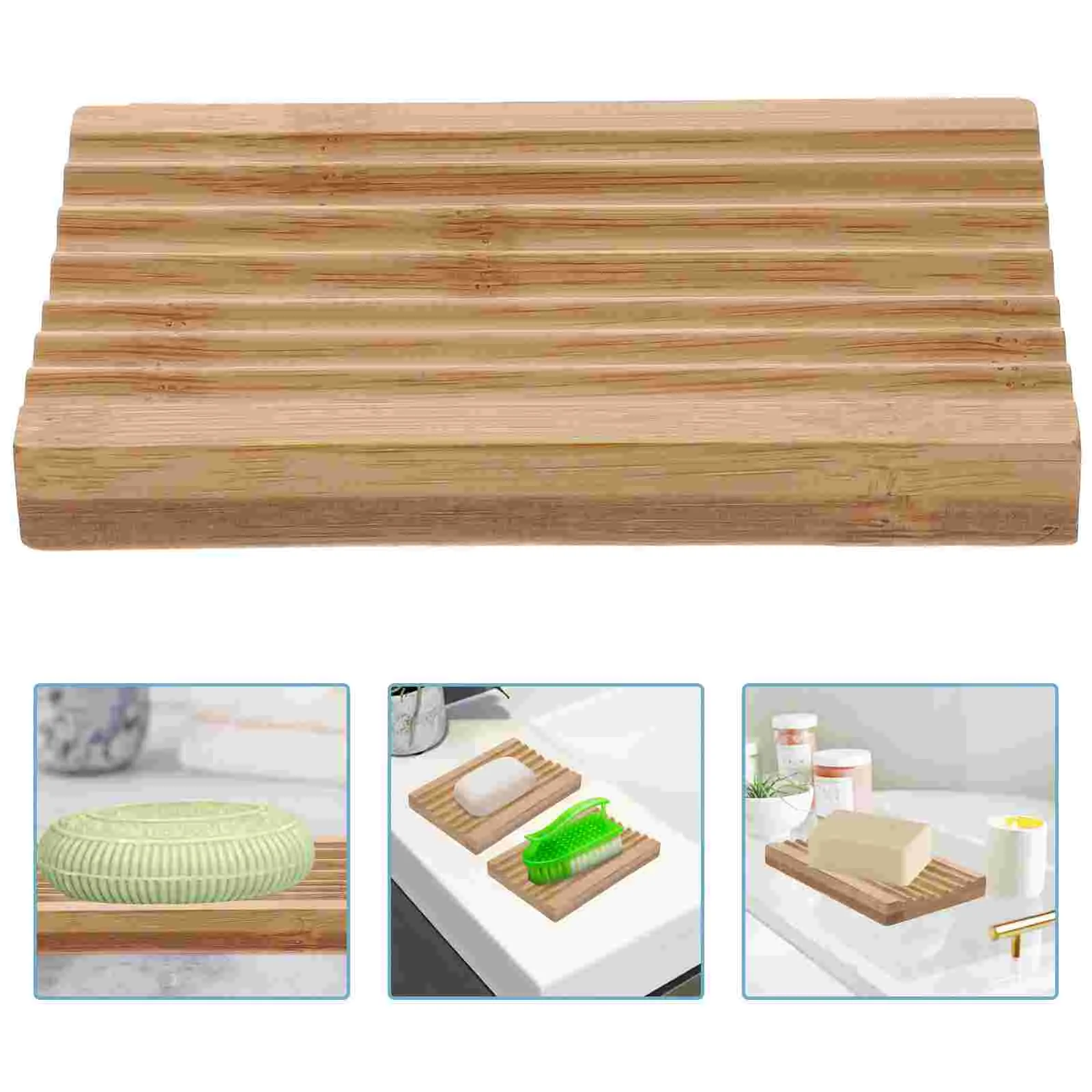 

2 Pcs Bamboo Soap Pad Bar Tray Sink Holder Dish Sponge Household Rack Natural Dishes for