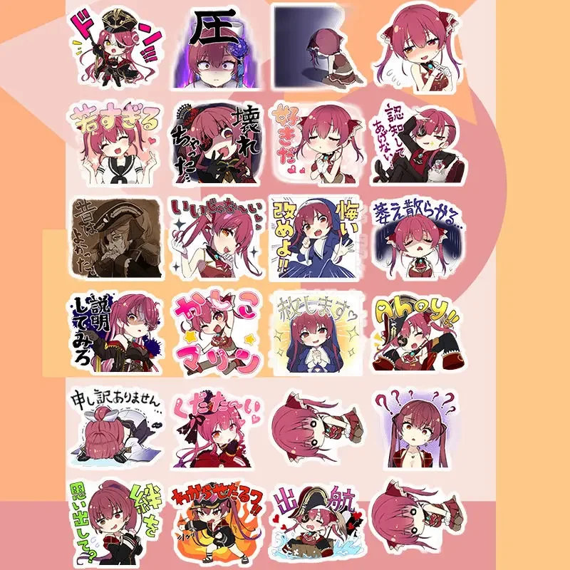 Houshou Marine Sticker Anime Stickers Kawaii Student Stationery Water Proof Kids hololive Decorate Anime manual account poster