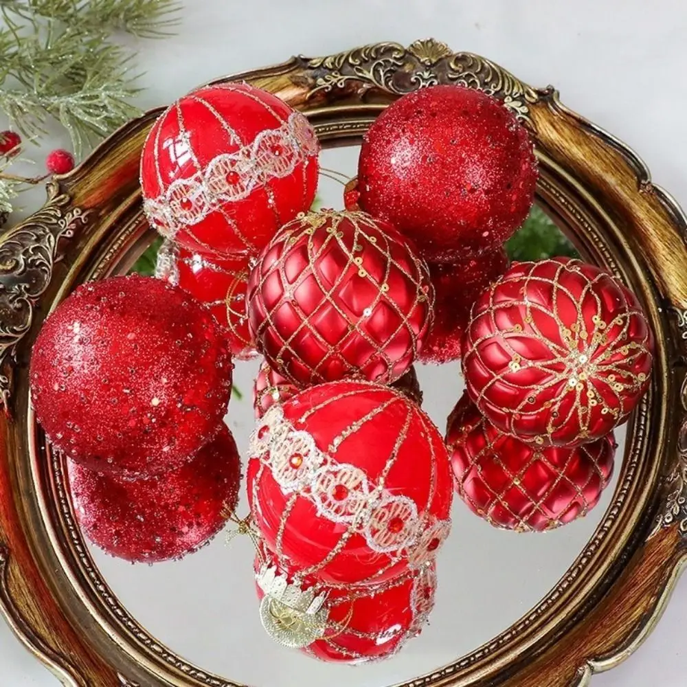 9Pcs 8cm Christmas Balls Irregular-Shaped Shatterproof Christmas Hanging Pendants Plastic Decorative Christmas Tree Decoration