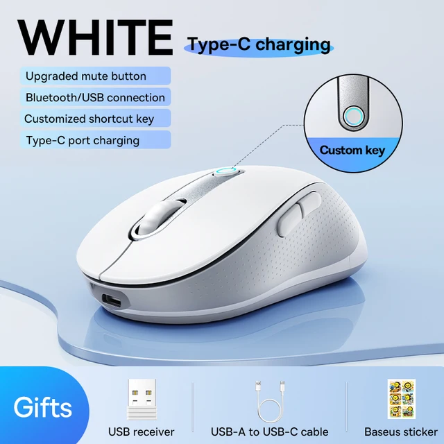 【New Upgrade】Baseus Rechargeable Wireless Mouse Type-C Charging Bluetooth 5.2 4000 DPI Computer Laptop Mute Mice Ergonomic Mouse 7