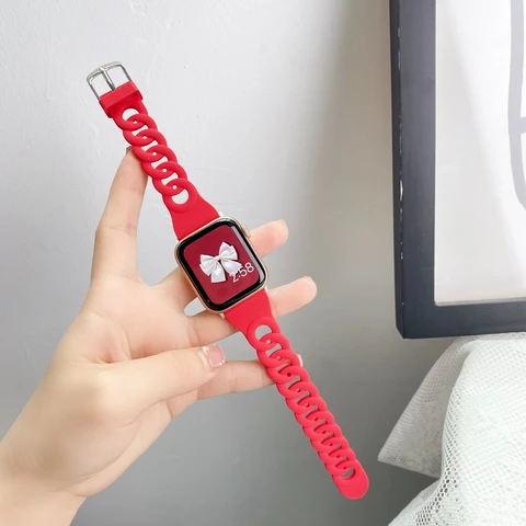 Style Strap38mm 42mm 40mm For Apple Watch Connected shape Link SE7 6 5 4 3 2 1 for iWatch 44mm 41/45mm Soft Silicone Band