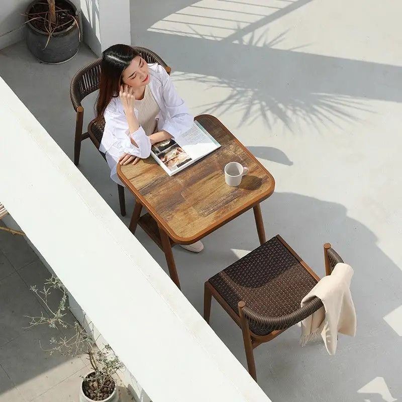 Balcony Rattan Chair Three-piece Set Home Leisure Combination One Table and Two Chairs Beach Garden Table and Chair Set