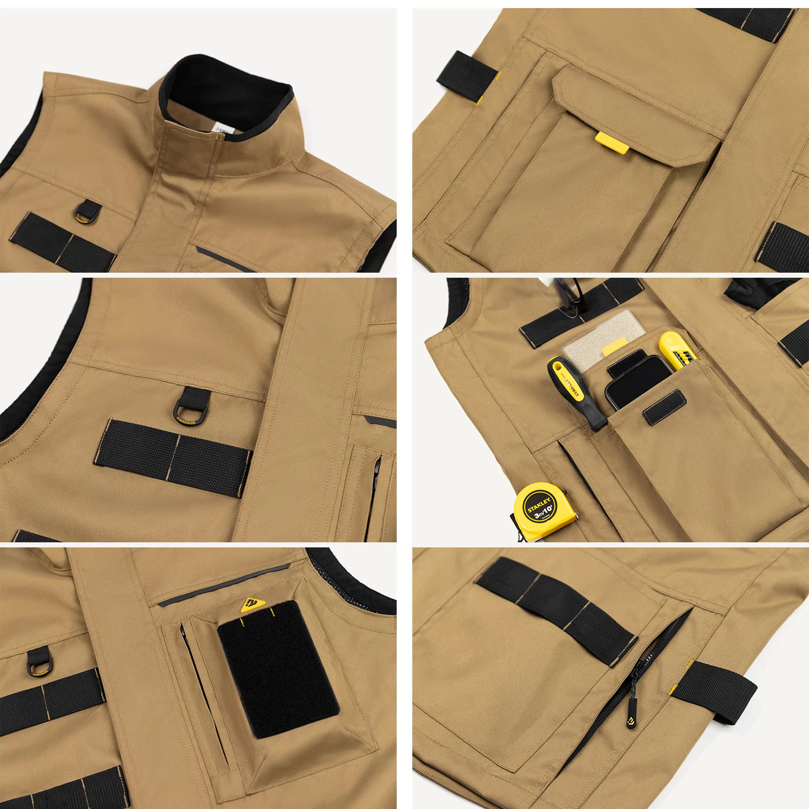 Men Khaki Work vest Tool pockets vest Craftsman carpener