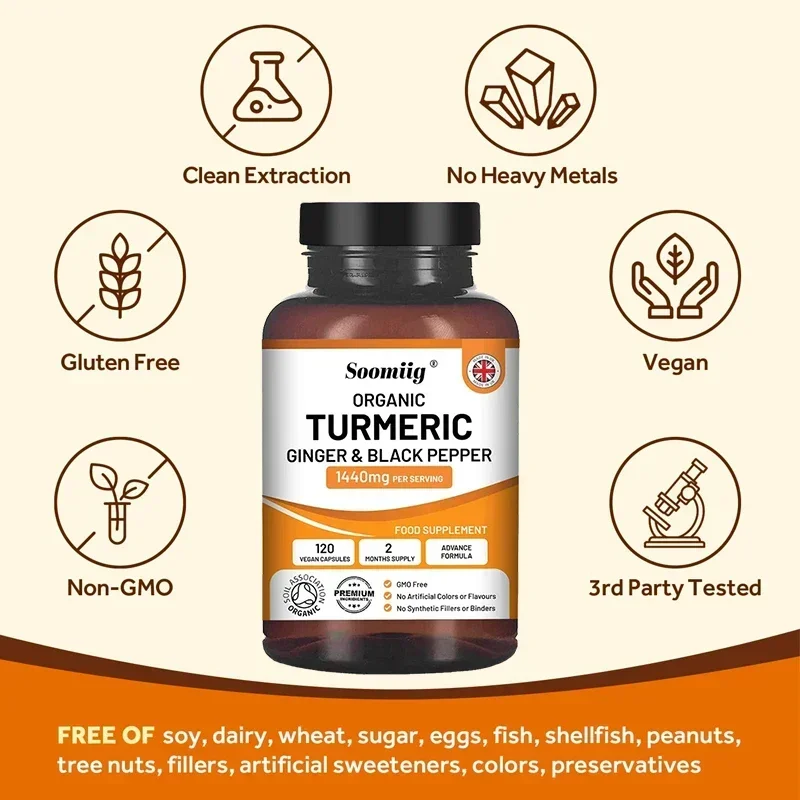 Organic Turmeric Ginger & Black Pepper Blend Capsules Joint Health Supplement Helps Joint Flexibility and Cushioning