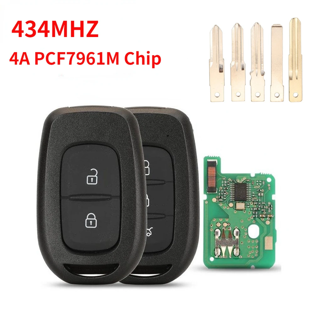 Remote Key 2/3 Buttons Remote Key Shell 434MHZ with 4A PCF7961M Chip for Renault Sandero Dacia Logan with Logo Diykey 2 buttons 433mhz remote car key with pcf7947 chip and ne73 blade auto replacement fit for twingo kangoo renault clio 3 dacia