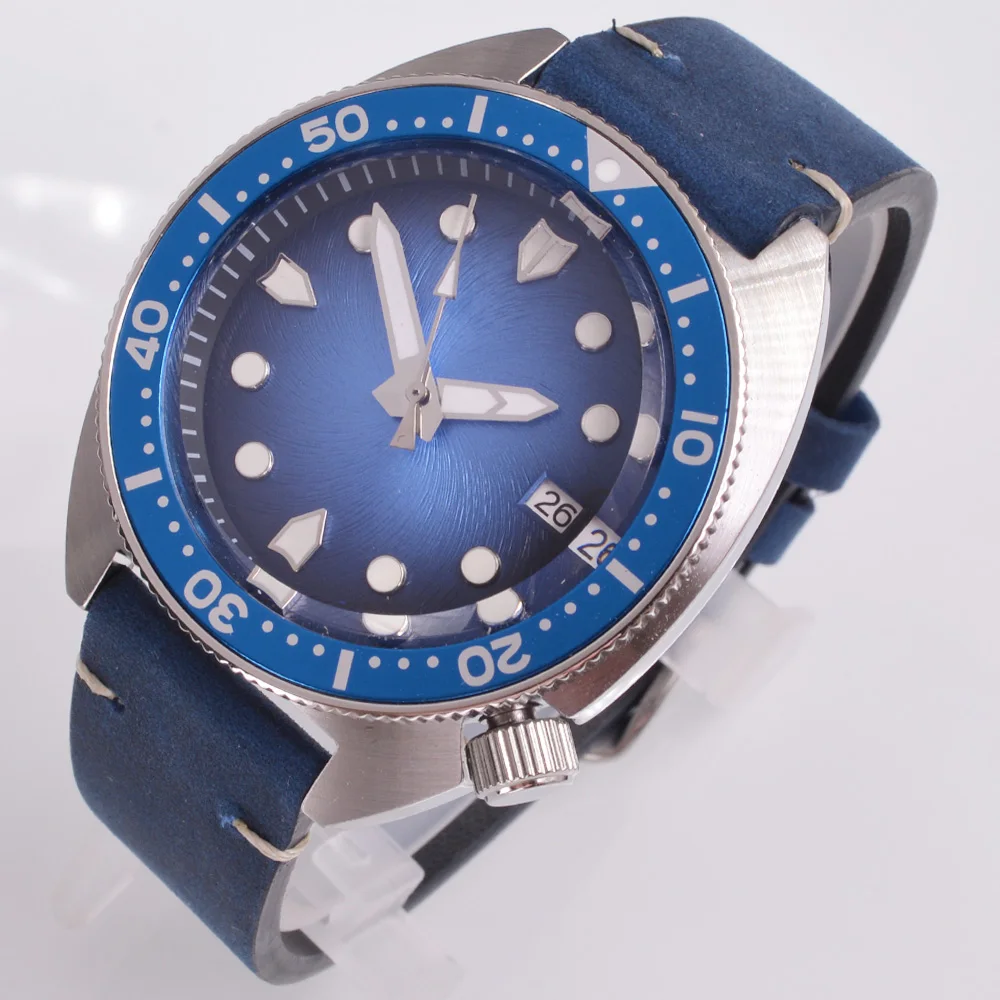 

41MM Custom Logo Automatic Seiko NH35 Movement Sapphire Glass Leather Watch Band Green Luminous Waterproof Casual Men Watch