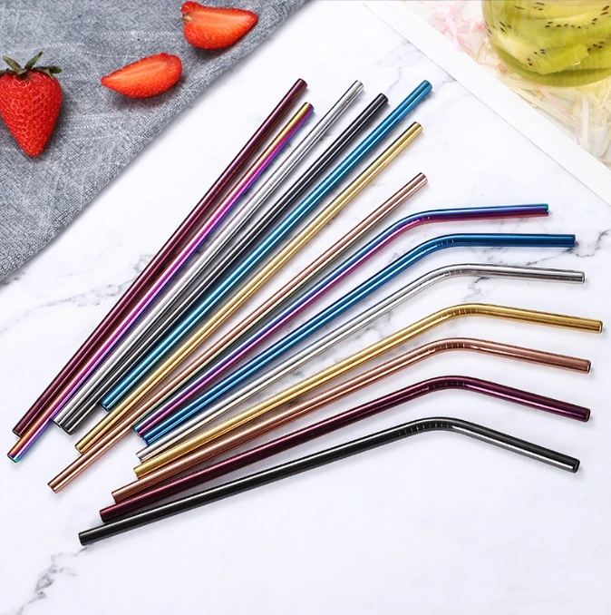 6-Piece Reusable Stainless Steel Drinking Straw Set with Case and Cleaning Brush