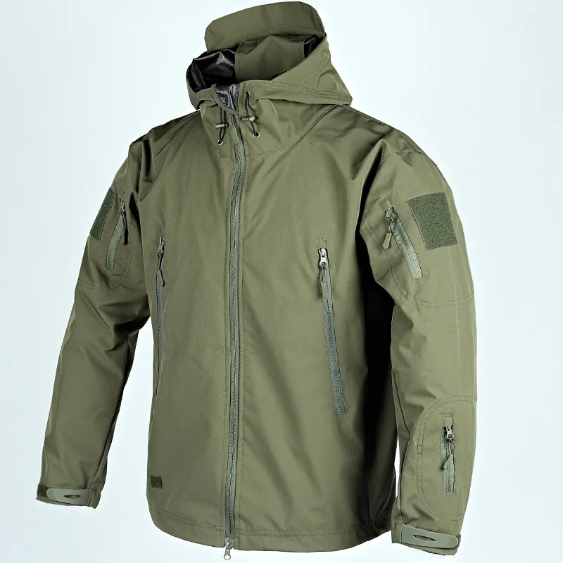 Men's Military Tactical Jackets Full Zip Shark Skin Soft Shell Tactical Waterproof Windbreaker Outdoors Hiking Hooded Coat S-4XL