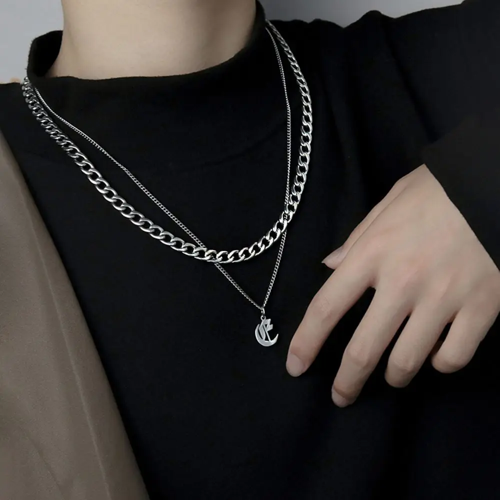 

Layer Sweater chain Boyfriend Gift Titanium Steel Necklace Cuban Letter Necklace Men Clavicle Chain Korean Style Necklace