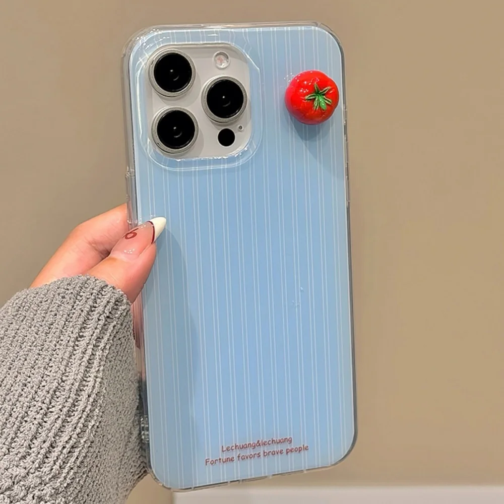 Blue Stripe Stereoscopic Tomato Jelly Kawaii Shockproof Phone Case