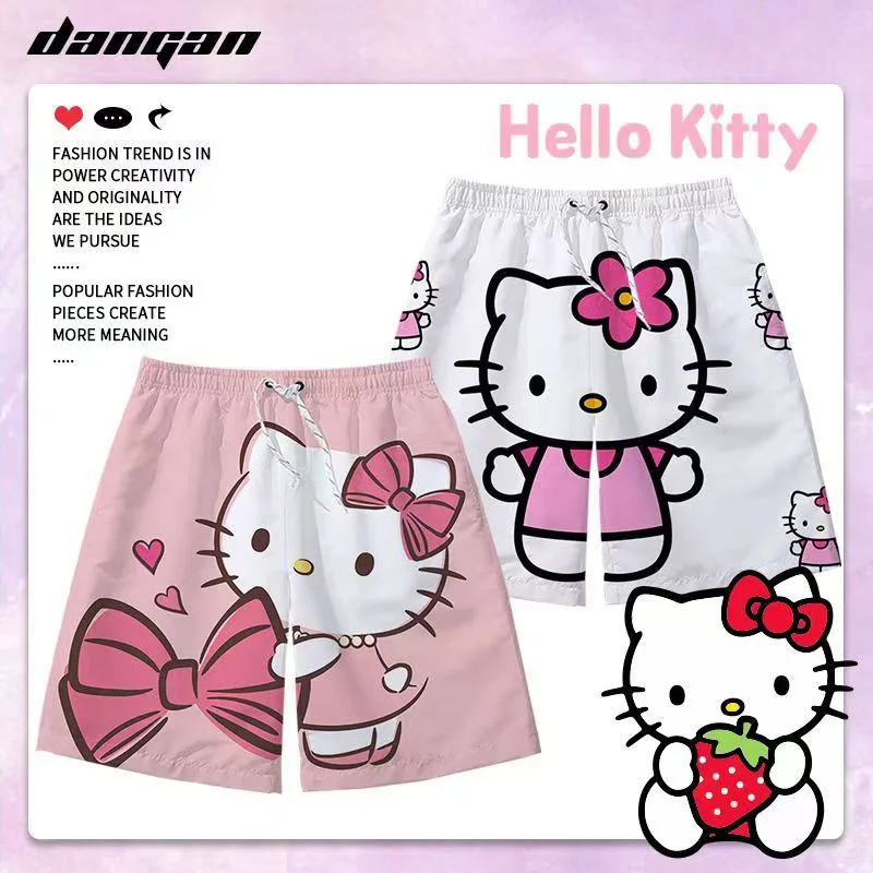 

Брюки-багги Hello Kitty Sanrio, шорты, модная повседневная Пляжная Женская Роскошная Одежда, расклешенные леггинсы, брюки палаццо для женщин