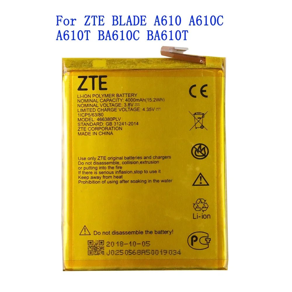 

Высококачественный аккумулятор 4000 мАч 466380PLV для ZTE BLADE A610 A610C A610T BA610C BA610T мобильный телефон