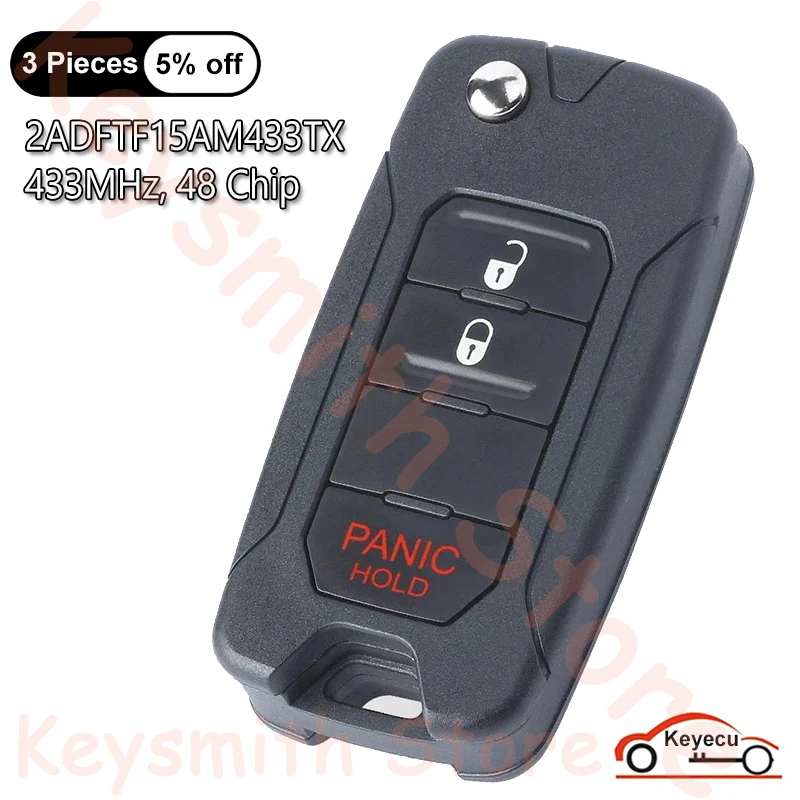 

KEYECU 3 кнопки 433 МГц 48 Чип для Jeep Renegade 2015 2016 2017 2018 Автоматический Смарт-Брелок дистанционного управления FCC ID: 2ADFTFI5AM433TX