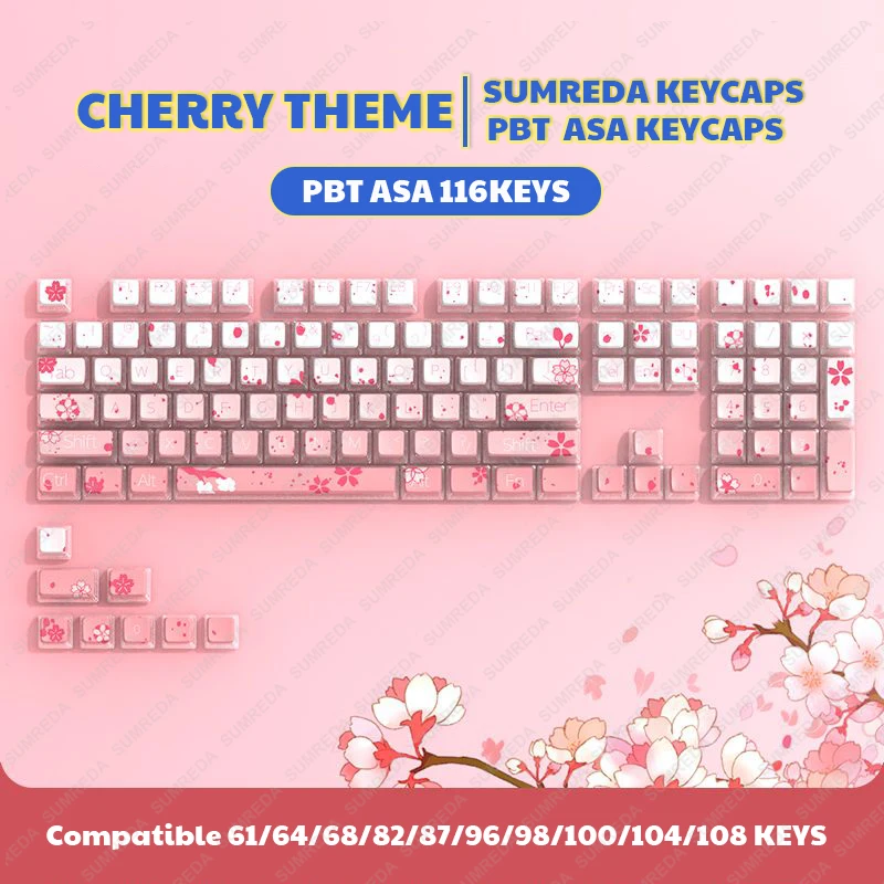 Tema Keycaps para Wob Rainy75 Pbt Dye Pudim Asa Perfil Backlit Translúcido Leobog Hi75 Hi8 Al65 Rainy75-sakura