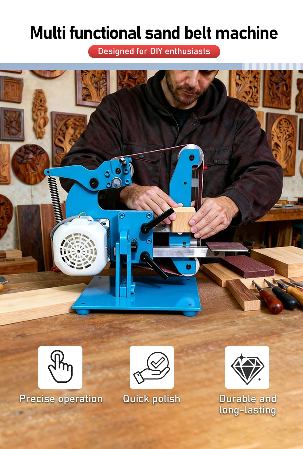 915 Dual-Use Belt Sander 220V Home Mini Vertical/Horizontal Sanding Machine All